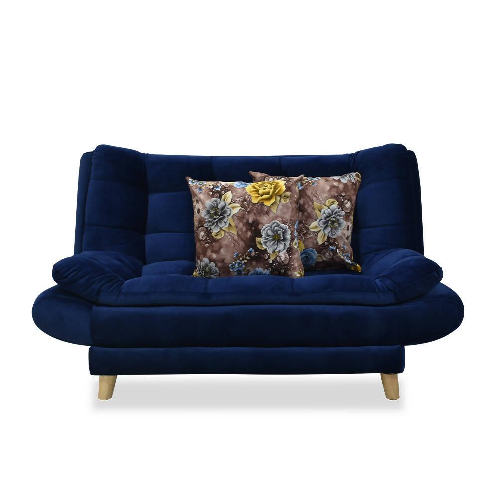 Sala Damasco mini lino azul y gris, patas de madera - VIRTUAL MUEBLES