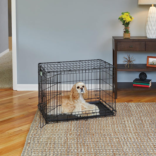 Jaula resistente de metal para perro, jaula con una y doble puerta con panel