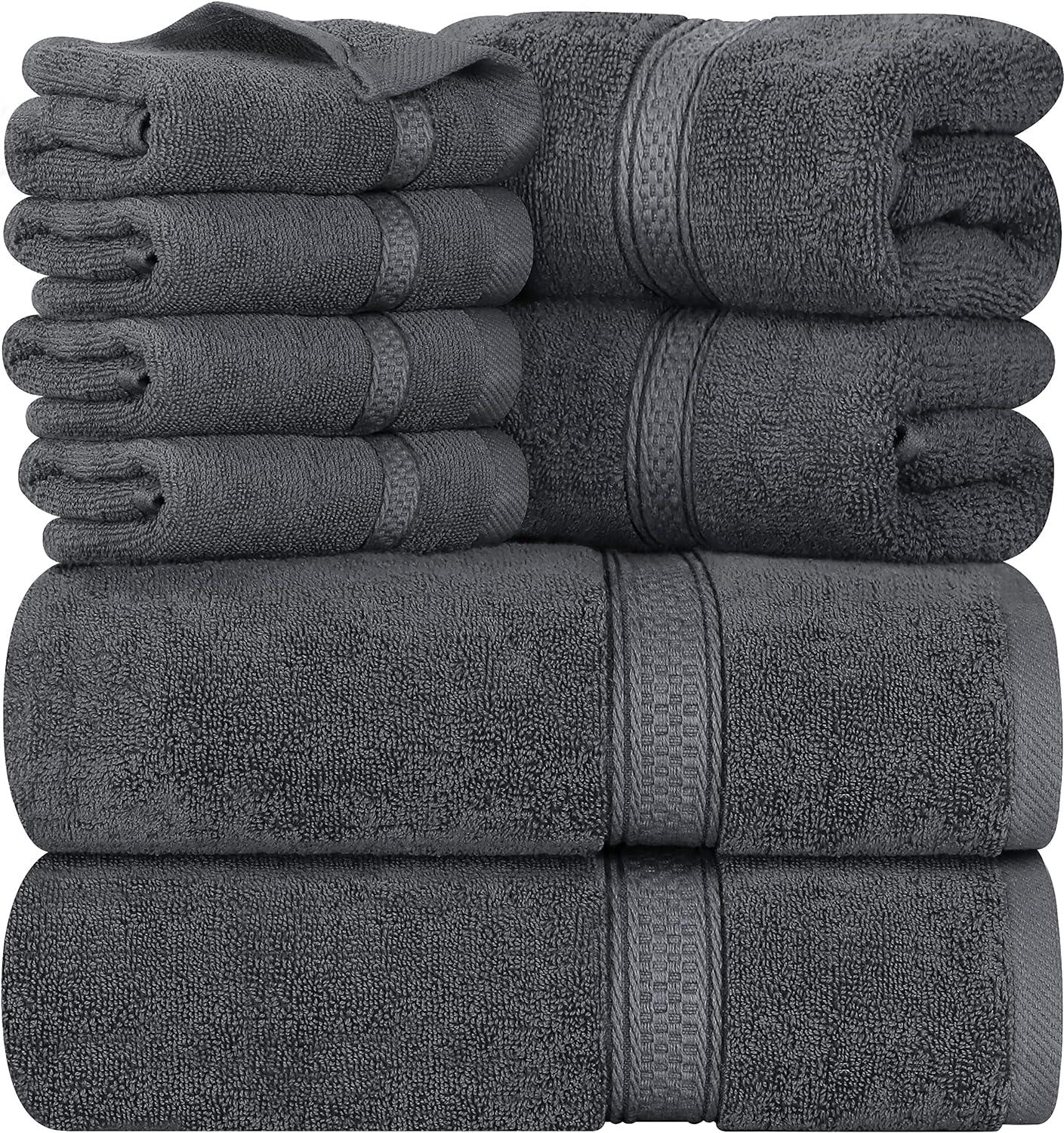 Juego de 8 toallas de baño negras de gran tamaño, 2 toallas de baño  extragrandes, 2 toallas de mano, 4 toallas pequeñas, 600GSM, suaves,  altamente