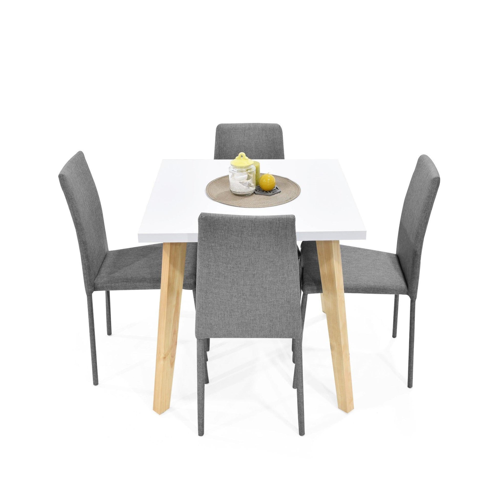 Juego de Comedor 4P Lyon Sillas Lyon Tela Gris - VIRTUAL MUEBLES