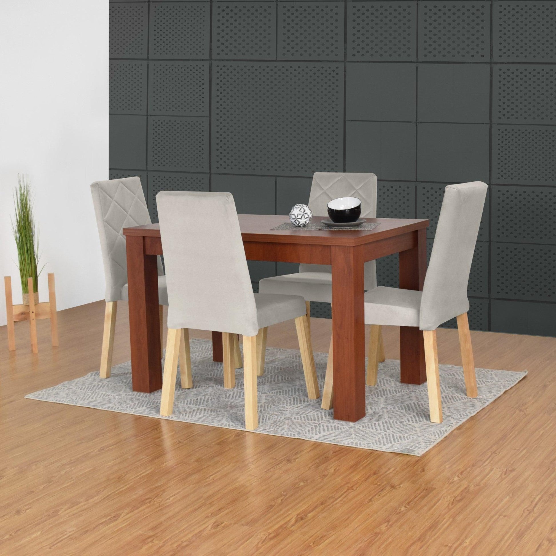Juego de Comedor 4P Merida Cedro Sillas Liverpool Tela Taupe - VIRTUAL MUEBLES