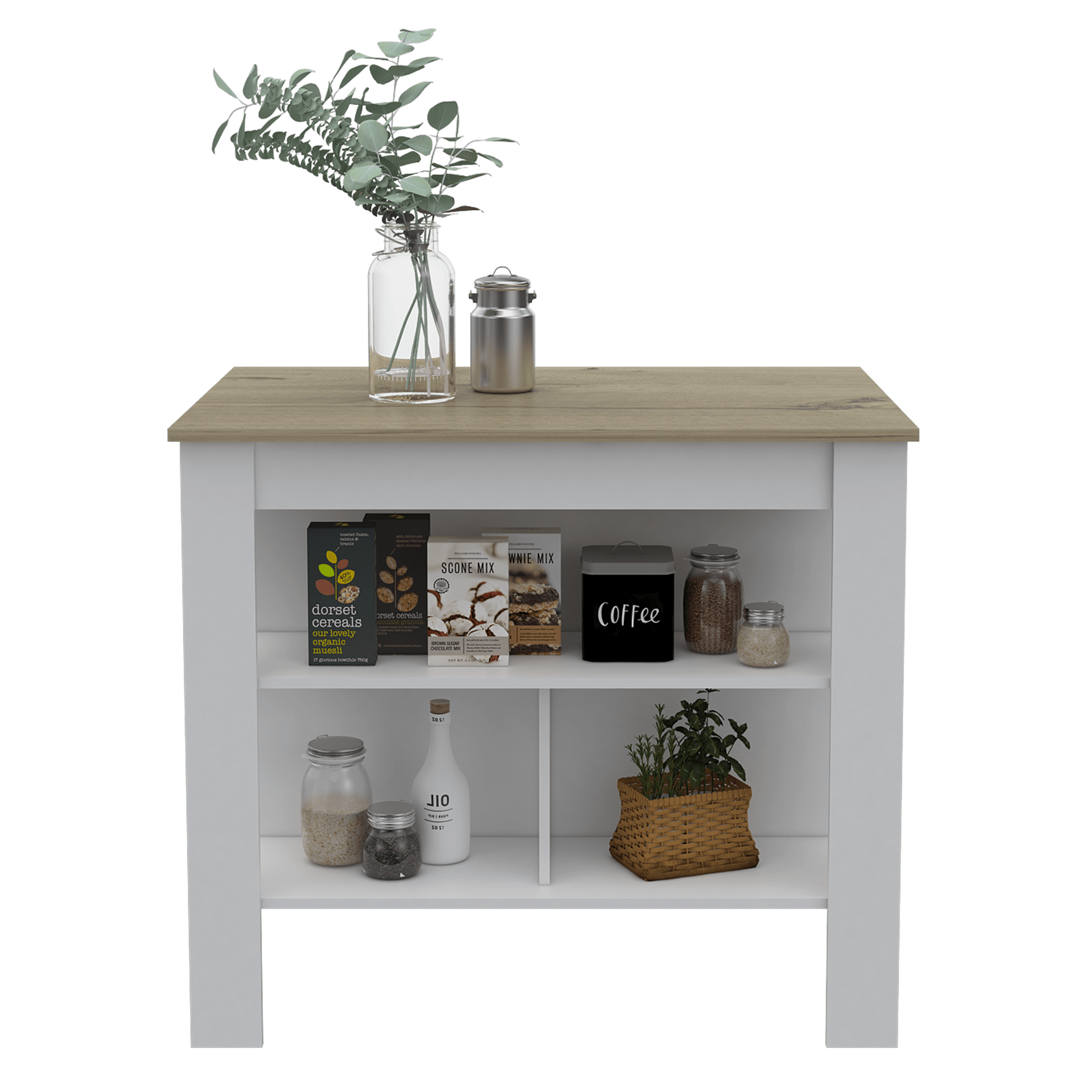 Mueble Auxiliar de Cocina Draco color Blanco y Miel para Cocina.