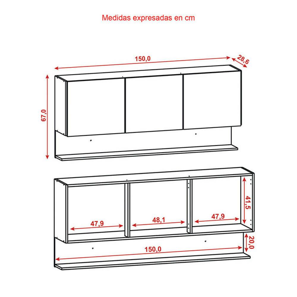 Cocina 150cm Hortensia 6 Puertas 1 Cajón Vainilla/Maderado Natural - VIRTUAL MUEBLES