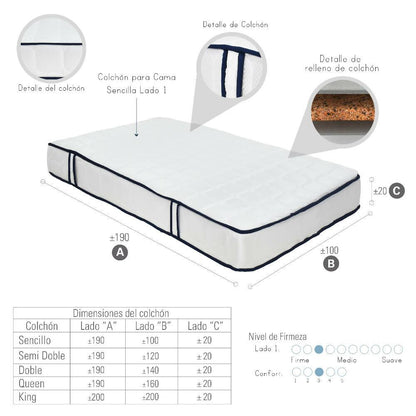 Colchon Versalles Sencillo 100 cm x 190 cm - Blanco - VIRTUAL MUEBLES