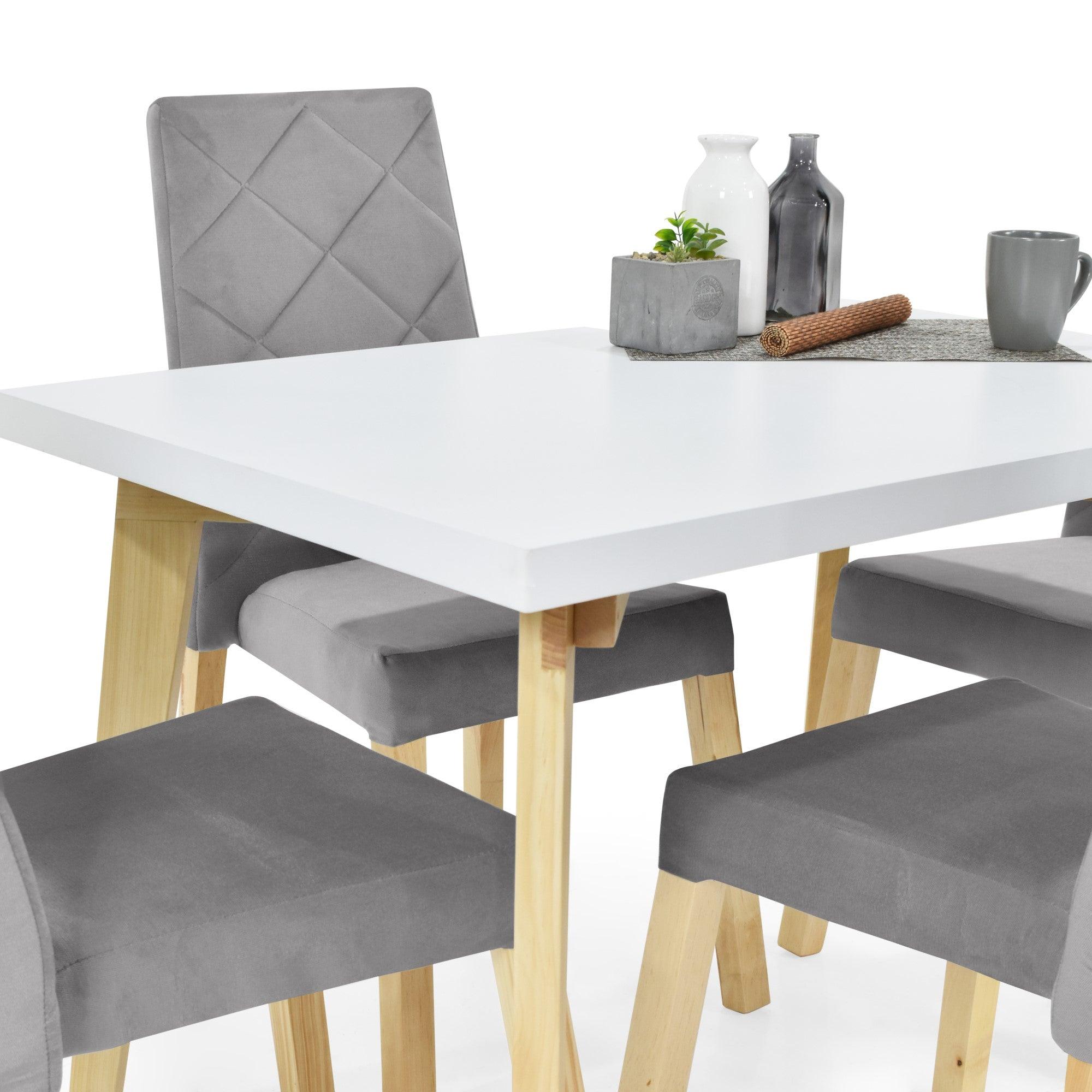 Juego de Comedor 4P Lugo Matiz Sillas Liverpool Tela Plata - VIRTUAL MUEBLES