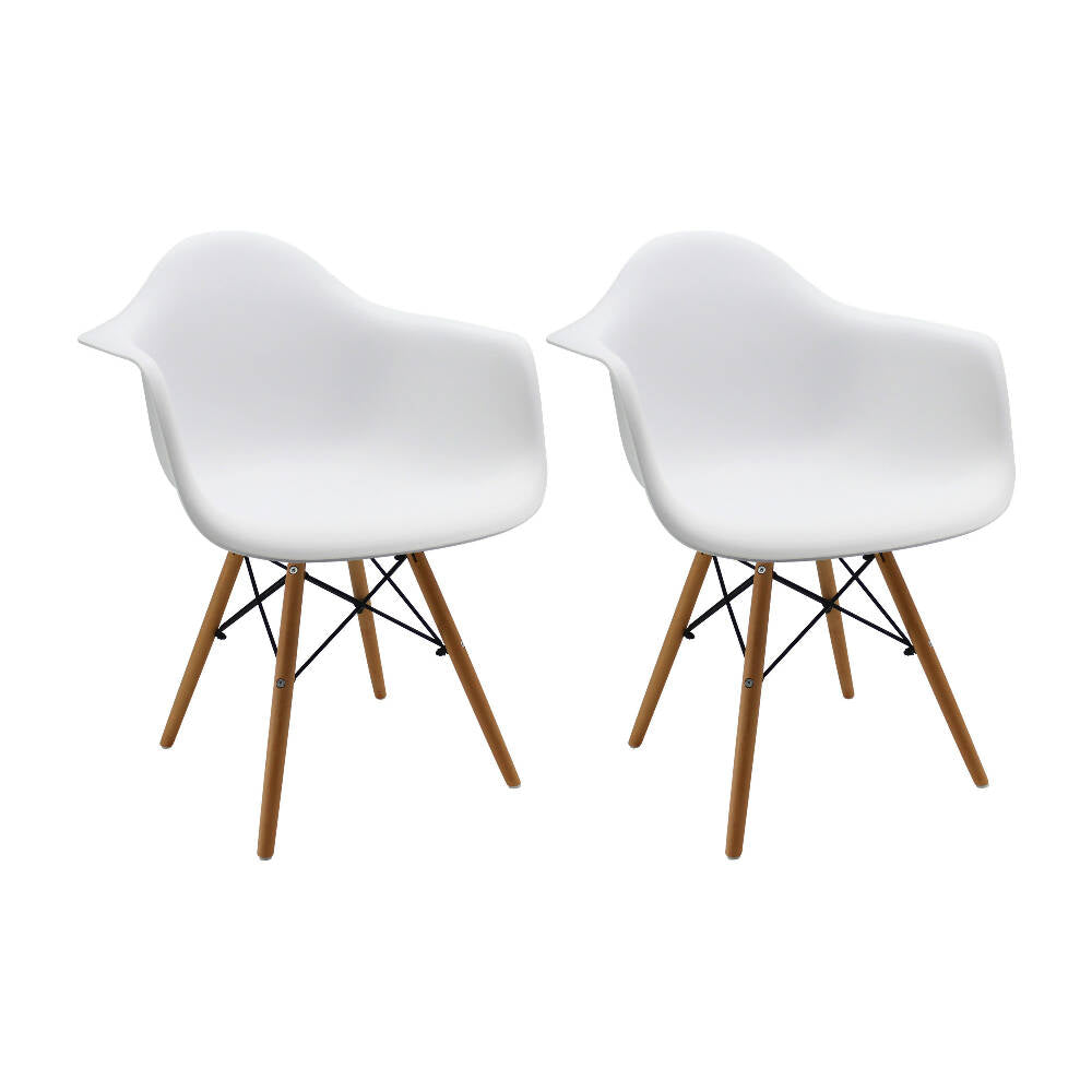 Kit por 2 Silla Eames Con Brazos Patas en Madera - Blanca