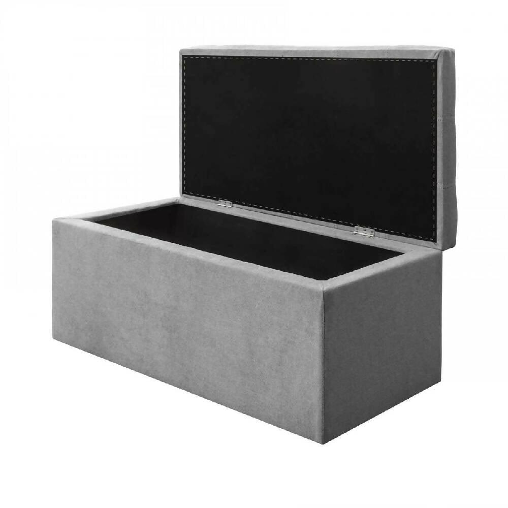 Puff Baúl Auxiliar Tela Gris - VIRTUAL MUEBLES