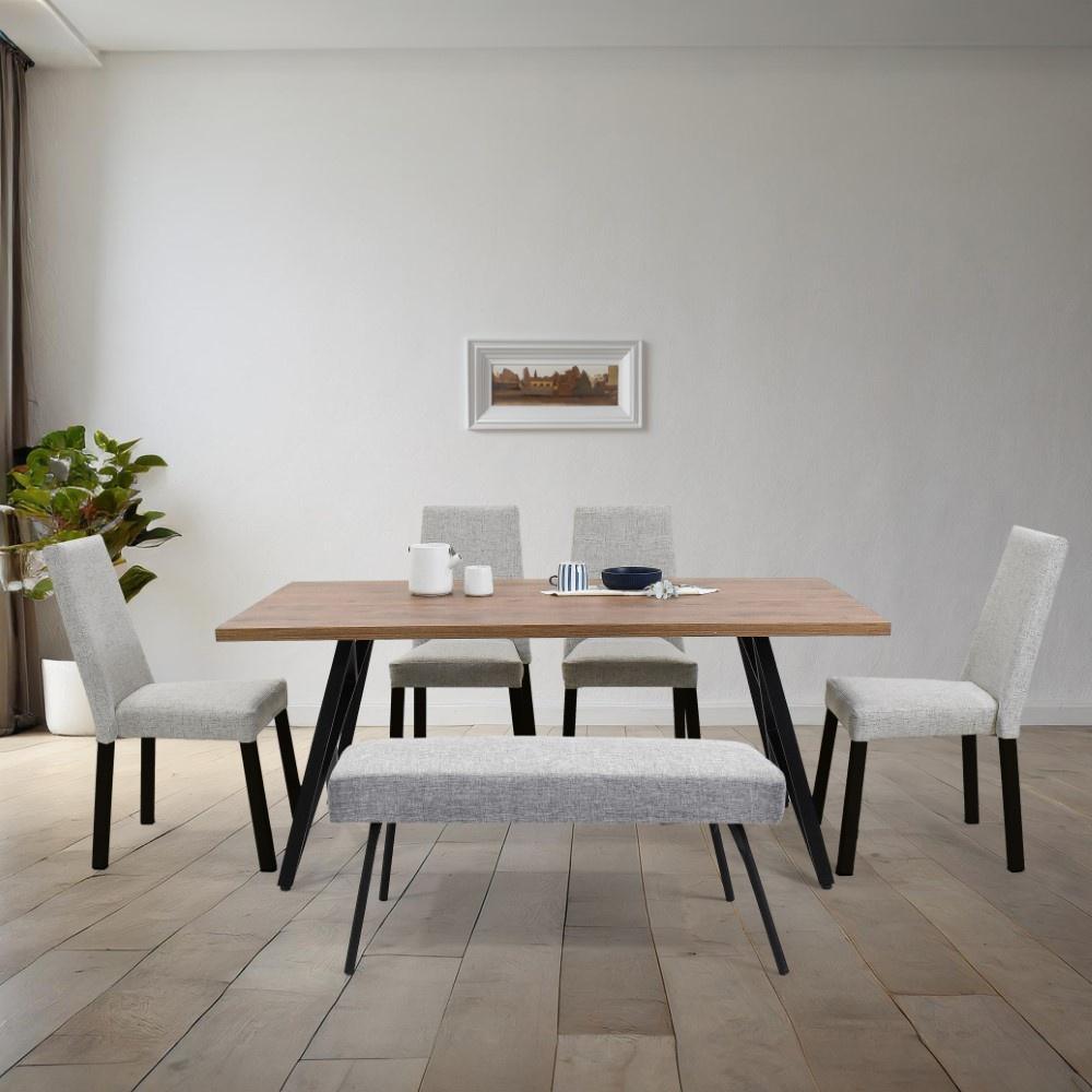 Set de Comedor Malaga con 4 Sillas Viena y 1 Banqueta Cadiz Tela Taupe
