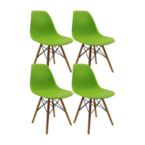 Kit por 4 sillas Eames Patas En Madera para comedor, sala, restaurante - Verde - VIRTUAL MUEBLES