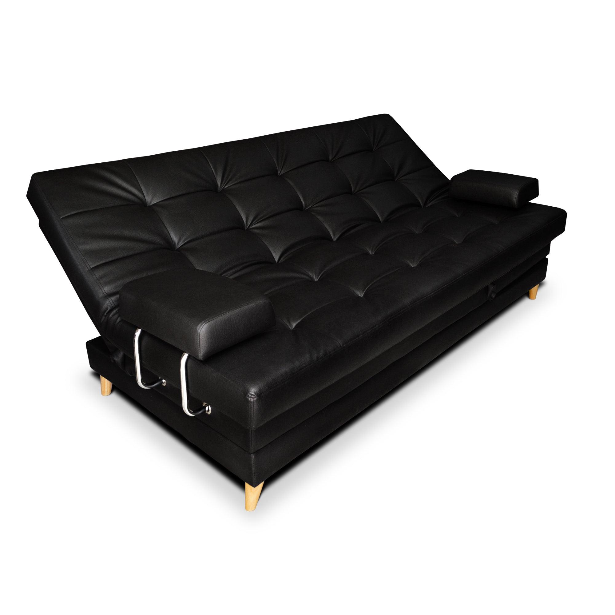 Sofácama Balmain Multifuncional Tipo Cuero Negro - VIRTUAL MUEBLES