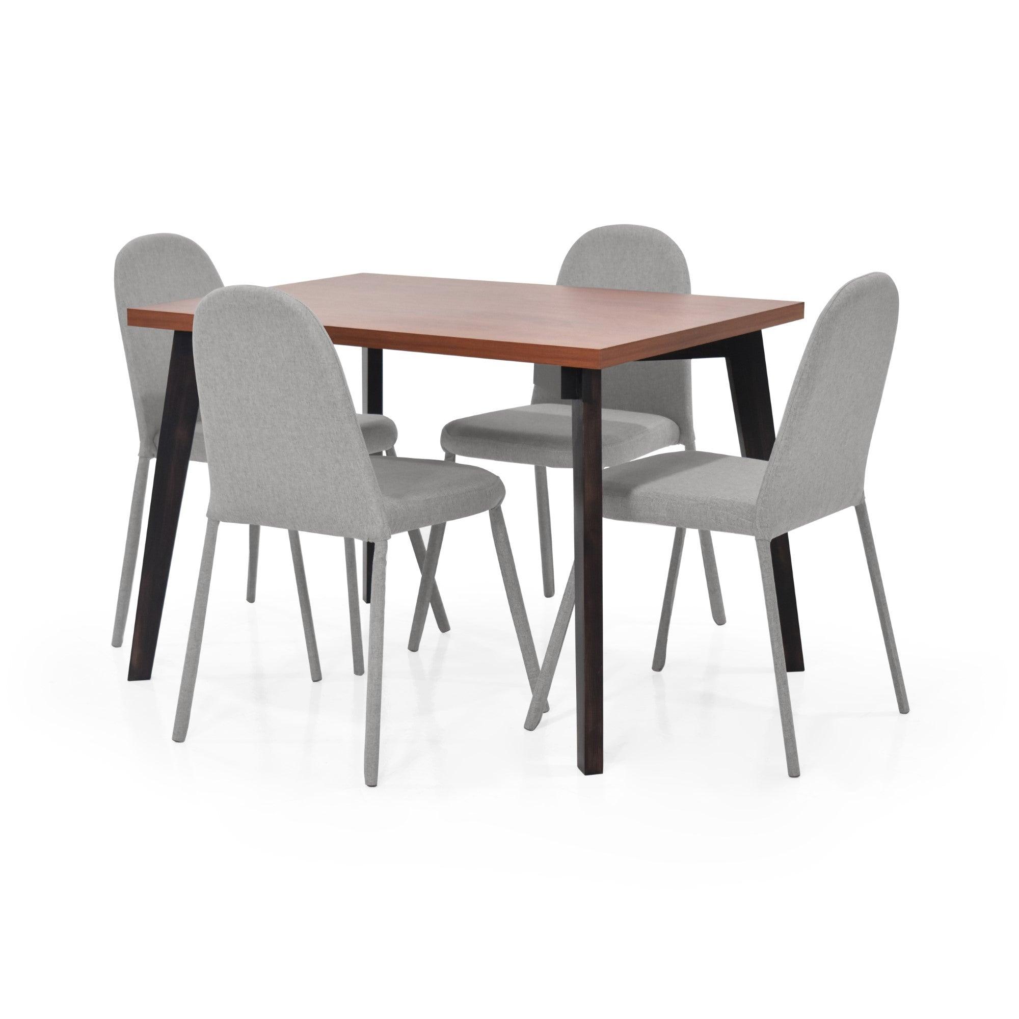 Juego de Comedor 4P Lugo Matiz Cedro Sillas Dublin Tela Plata - VIRTUAL MUEBLES