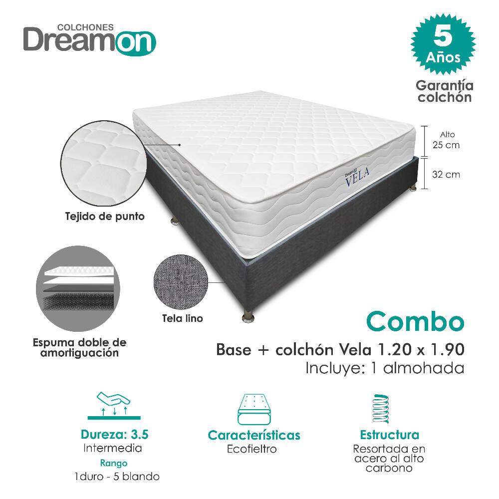 Colchón Con Base Dreamon Vela Semidoble Intermedio - VIRTUAL MUEBLES
