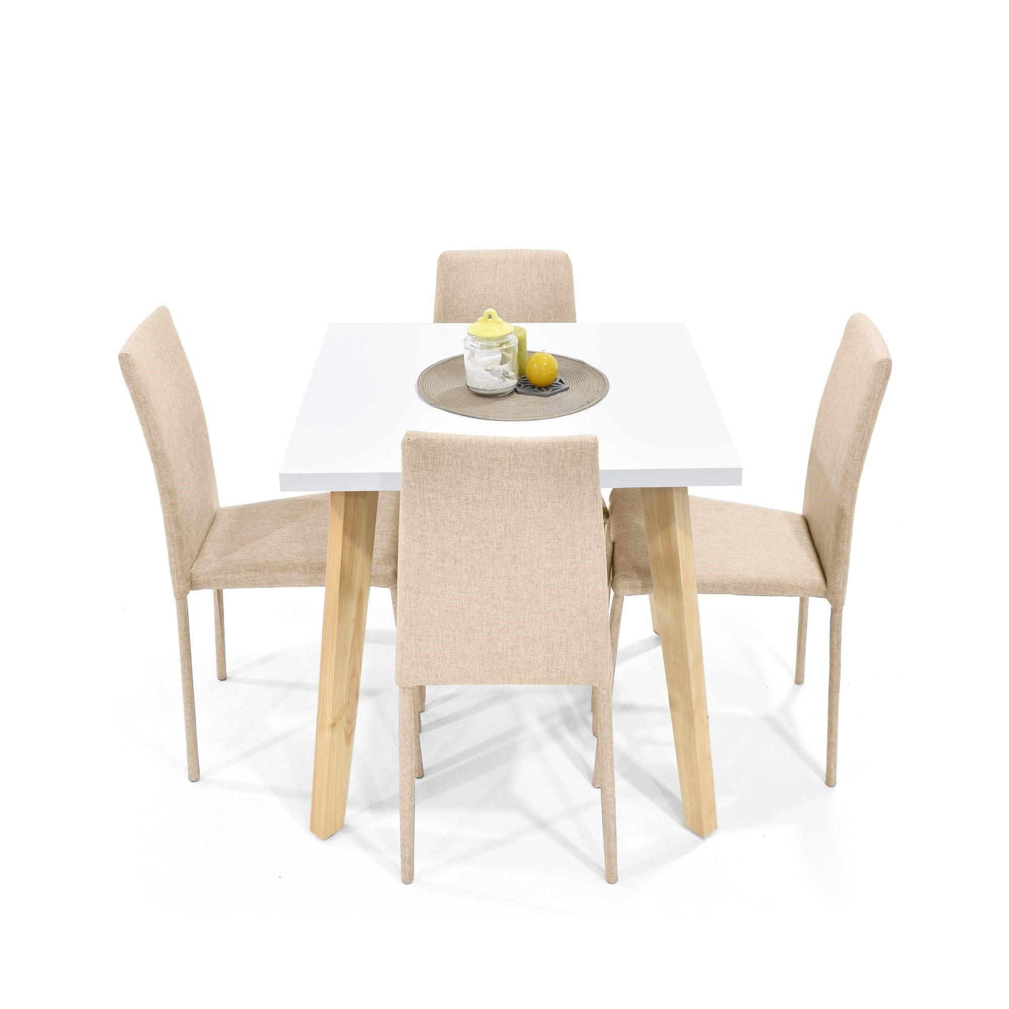 Juego de Comedor 4P Lyon Sillas Lyon Tela Beige - VIRTUAL MUEBLES