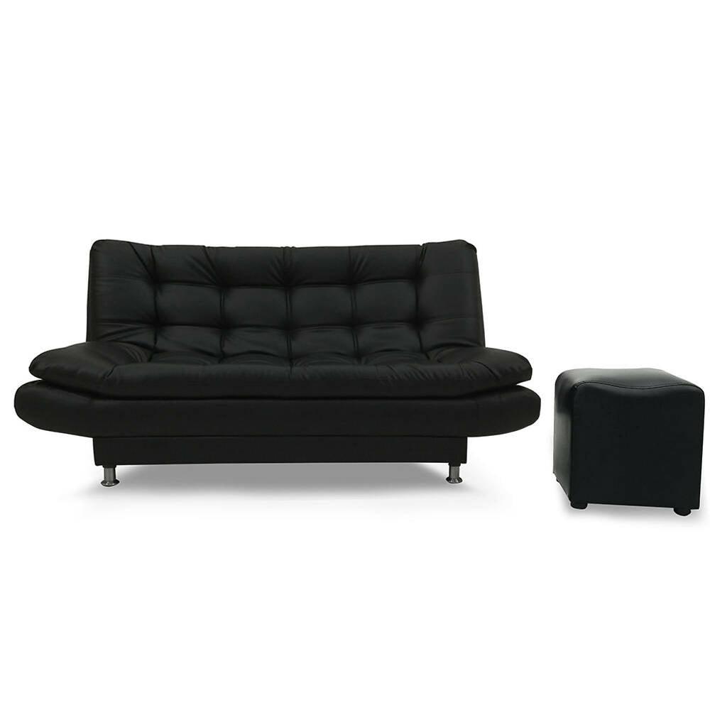 Sofá cama Damasco negro sintético y puff - VIRTUAL MUEBLES