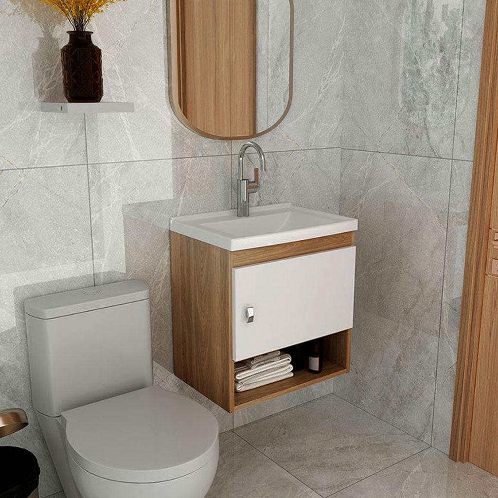 Mueble de baño con lavamanos linz teca/blanco - VIRTUAL MUEBLES