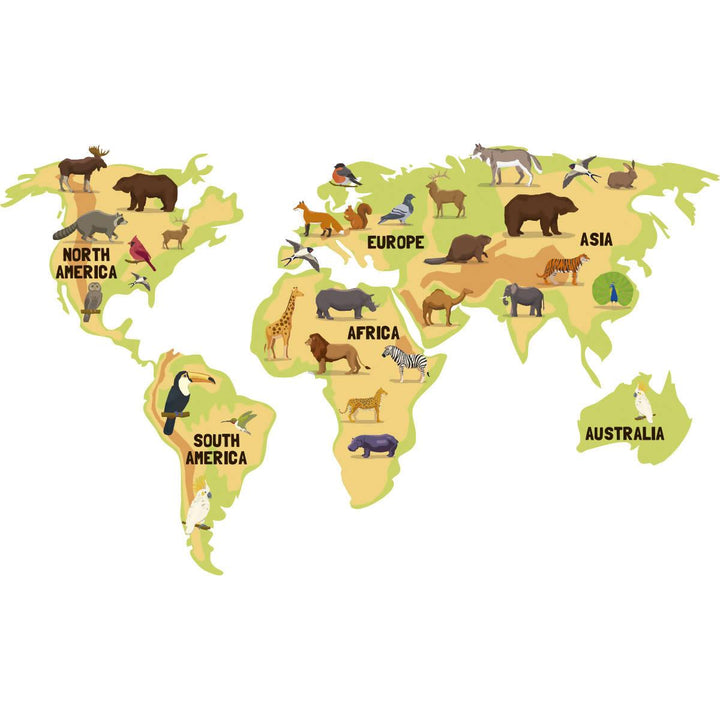 Vinilo Decorativo Mapa y Animales - VIRTUAL MUEBLES