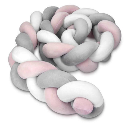 Cojin Protector para Cuna Trenza 2 metros ROSADO X GRIS - VIRTUAL MUEBLES