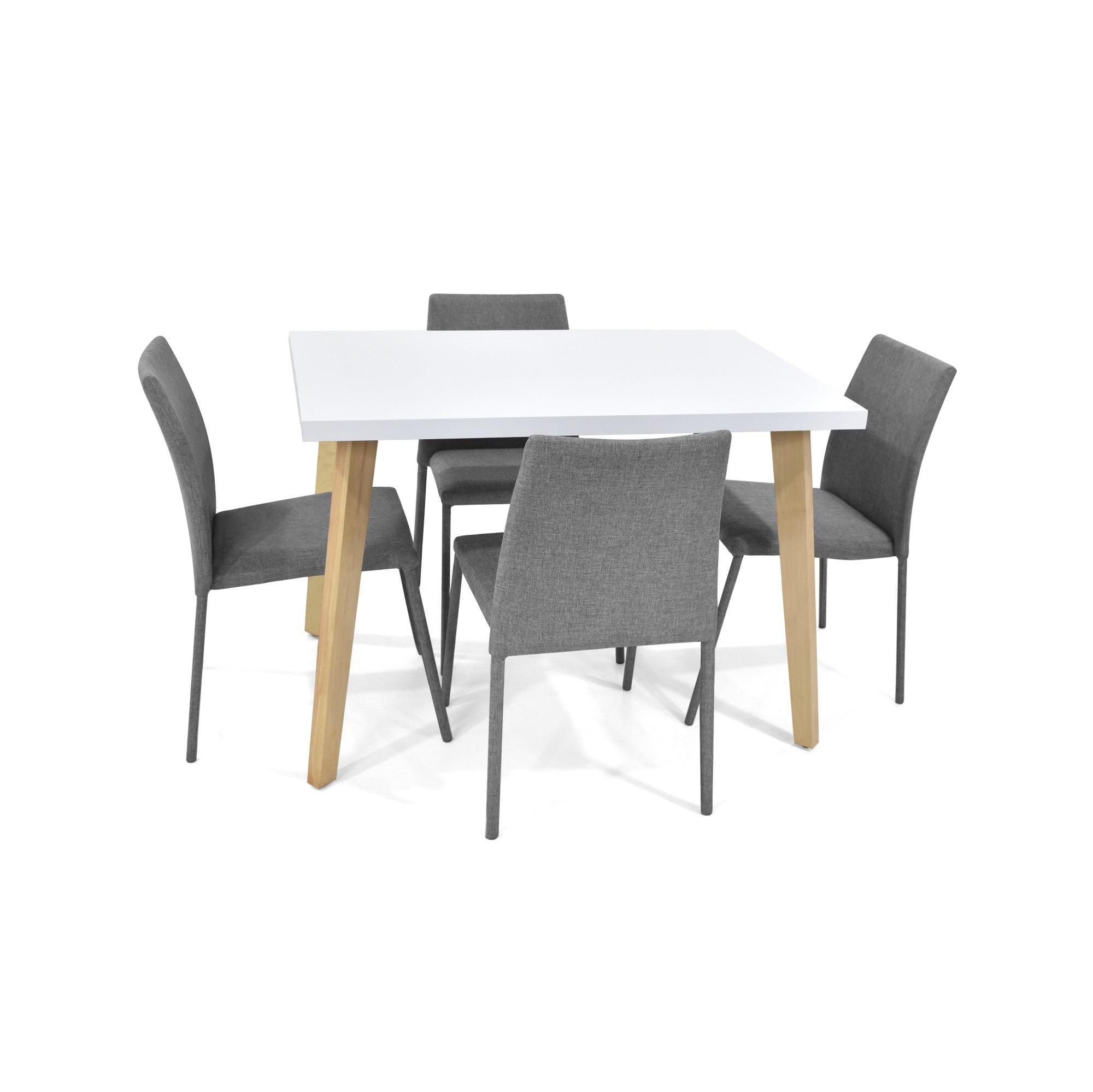 Juego de Comedor 4P Lugo Matiz Sillas Tela Gris - VIRTUAL MUEBLES
