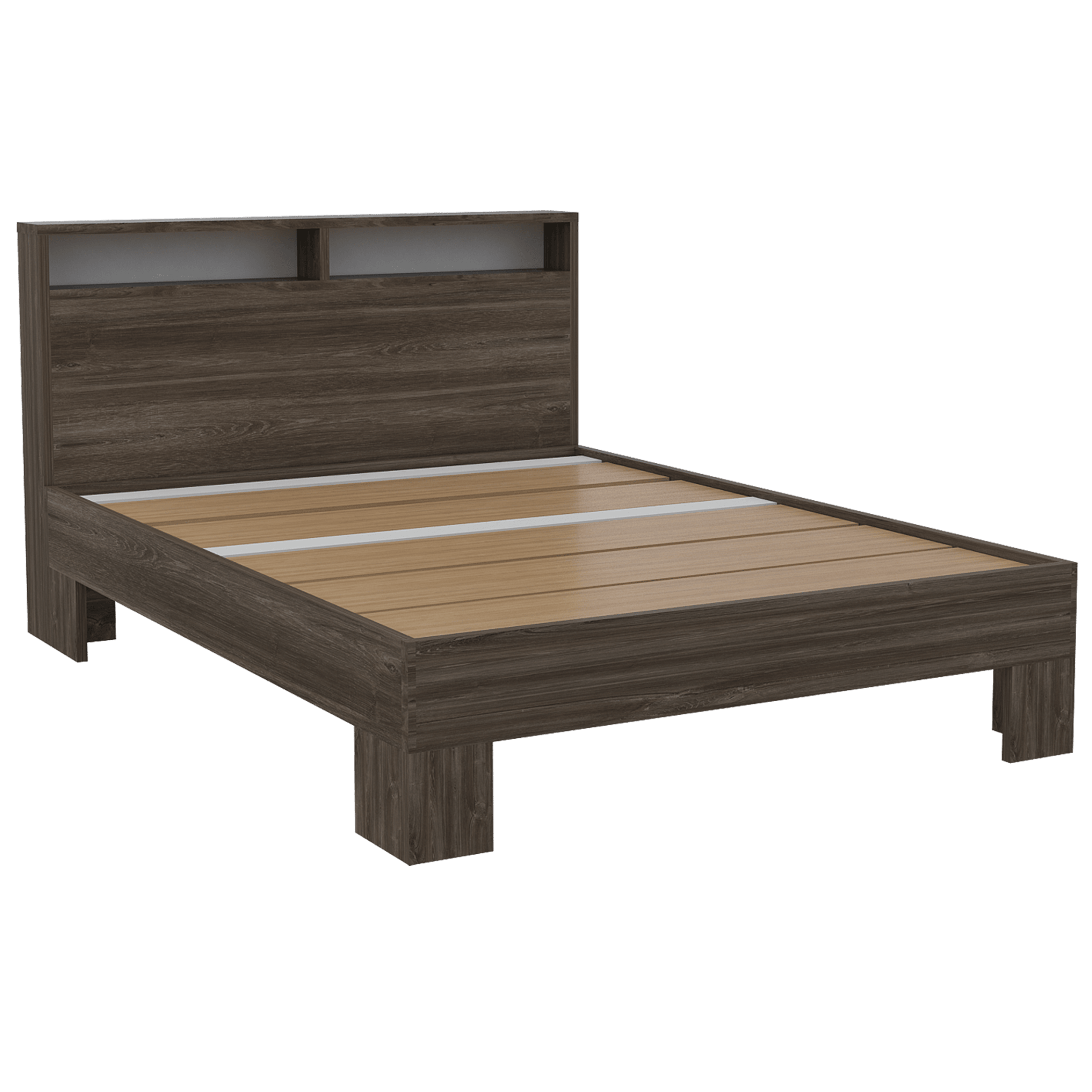 Cama Doble Mercy color Avellana y Blanco para Habitación.