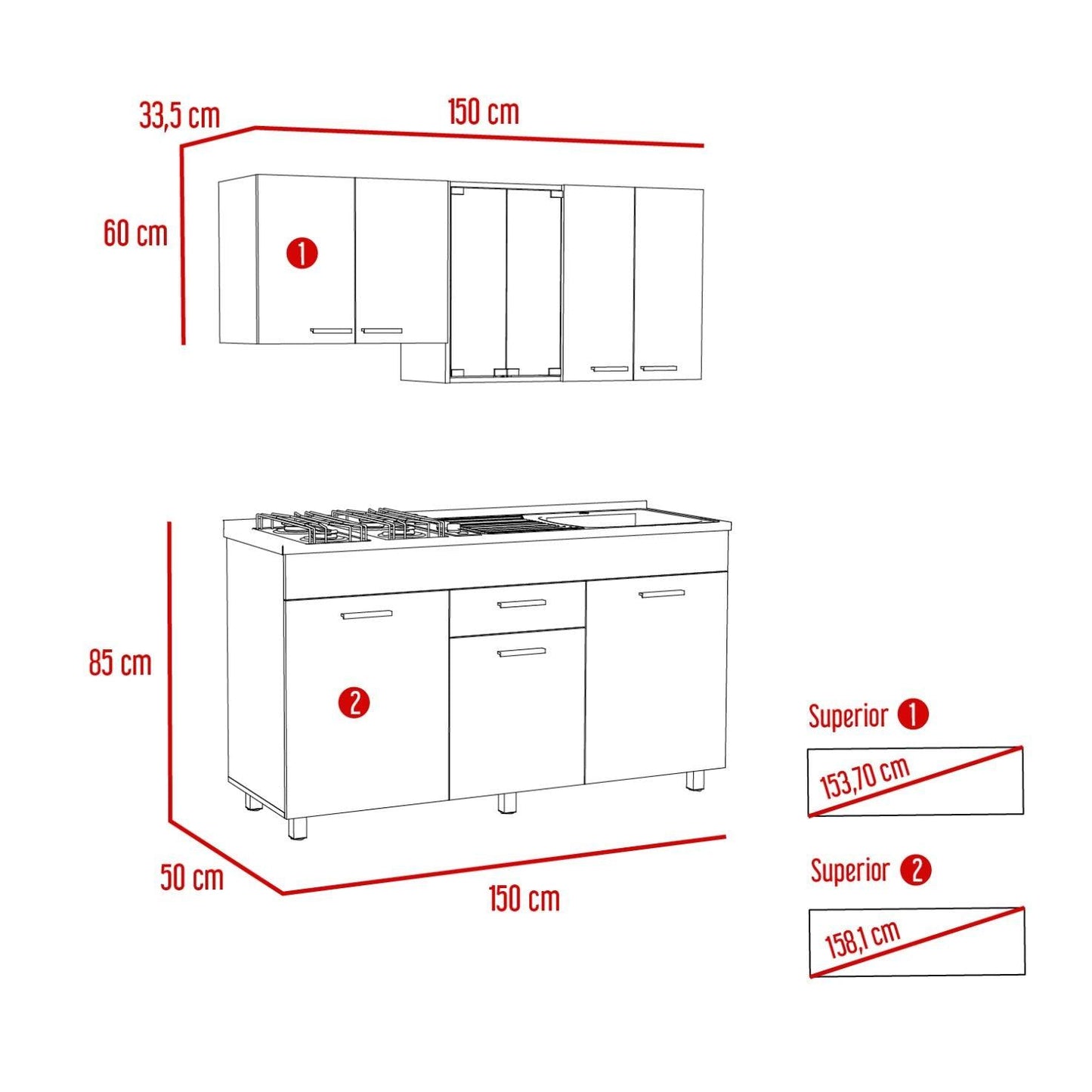 Cocina Integral Eris color Miel y Blanco.