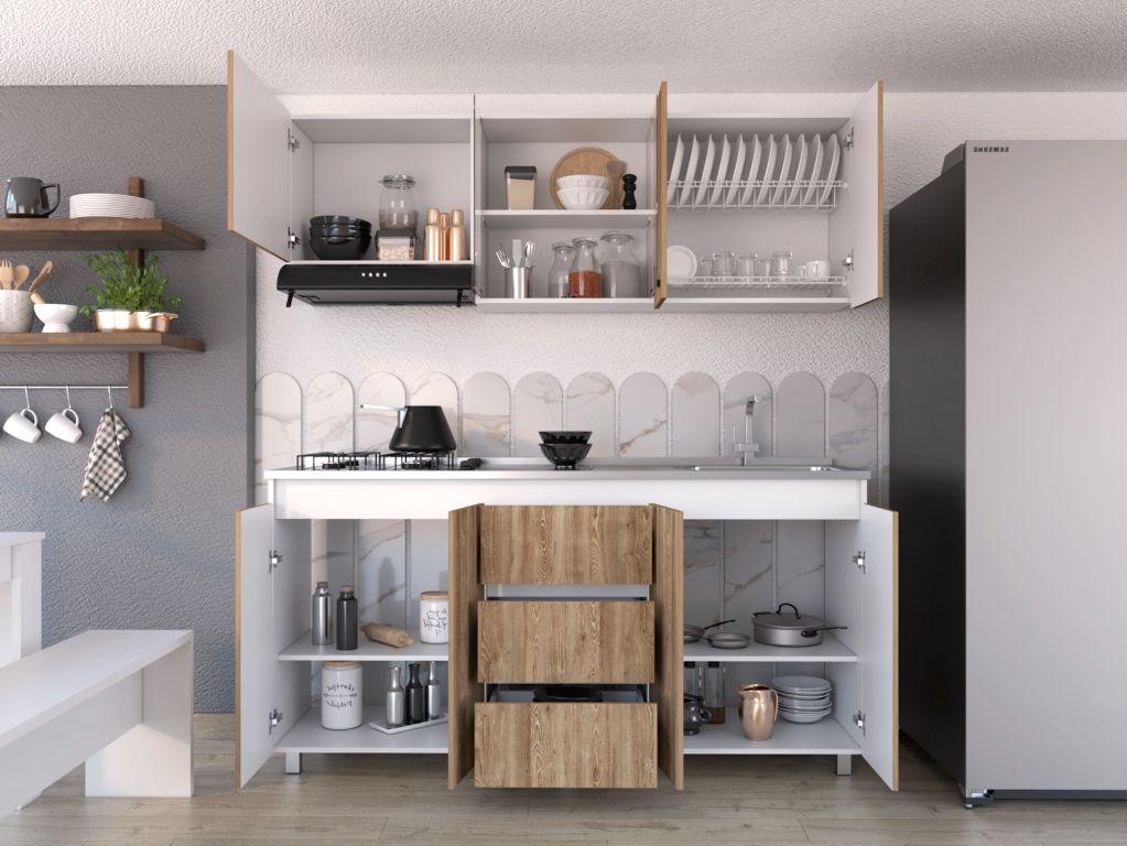 Cocina Integral Polux color Miel y Blanco.