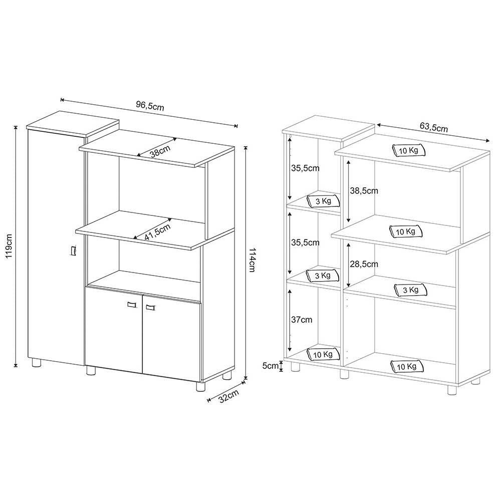 Mueble Auxiliar De Cocina Segovia Blanco - VIRTUAL MUEBLES