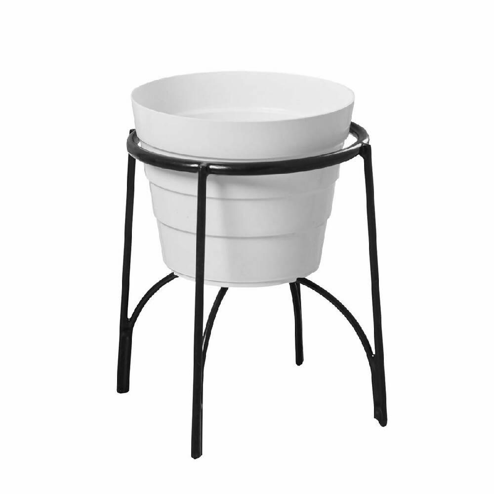 Soporte piso arco con maceta Negro