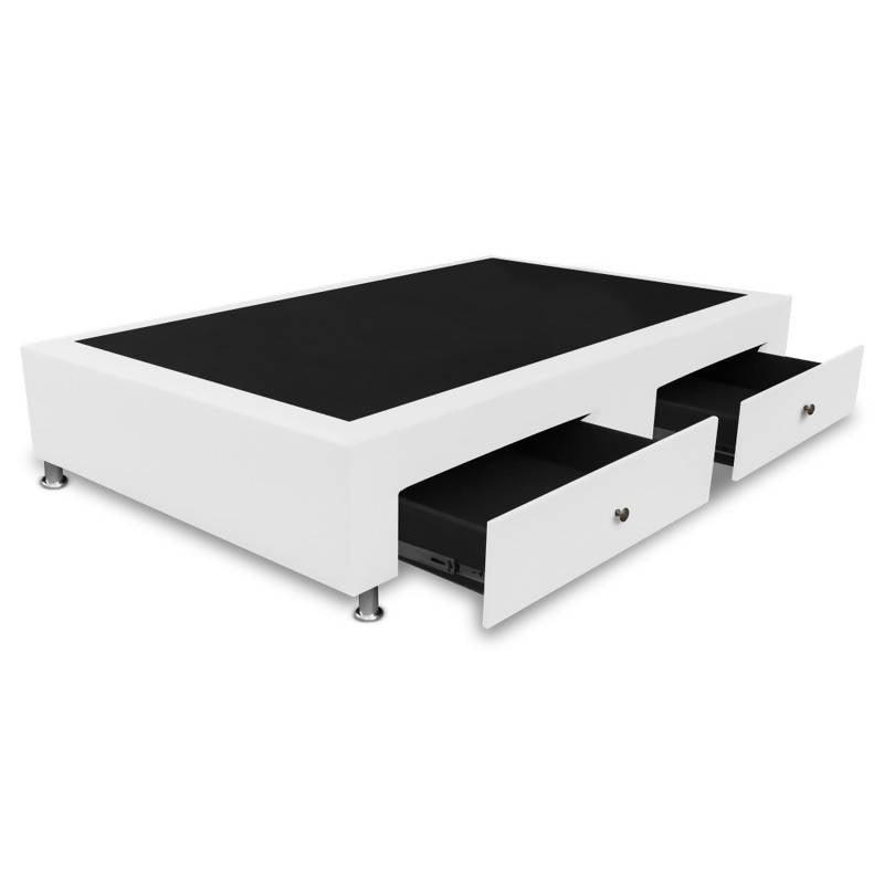 Base Cama Con Cajones 100x190 Ecocuero Blanco - VIRTUAL MUEBLES