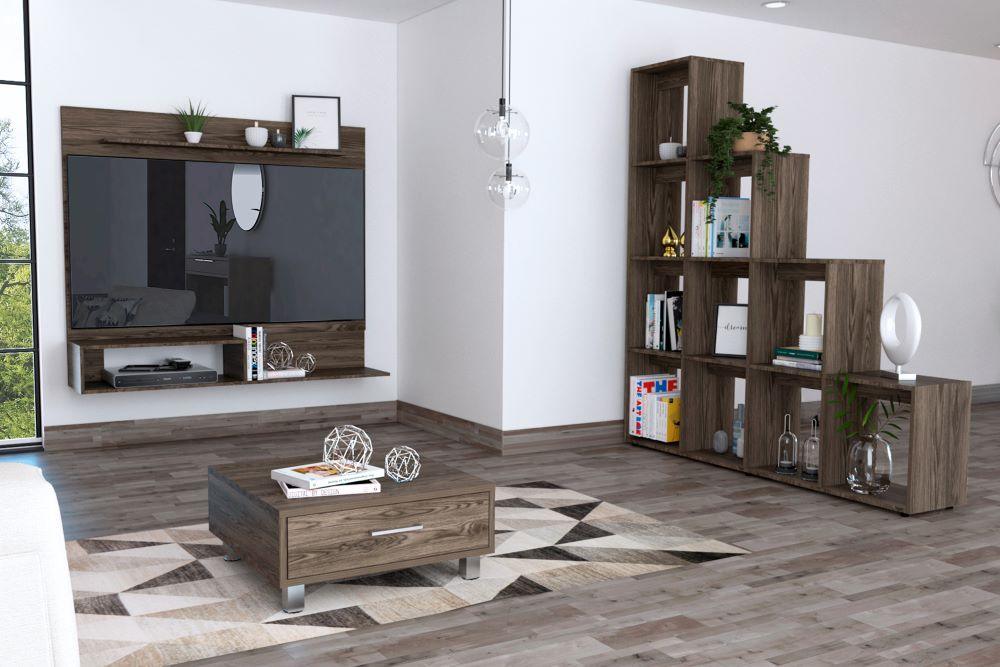Combo Para Sala Alviar, Incluye Panel Tv Biblioteca Escalera Y Mesa De Centro.