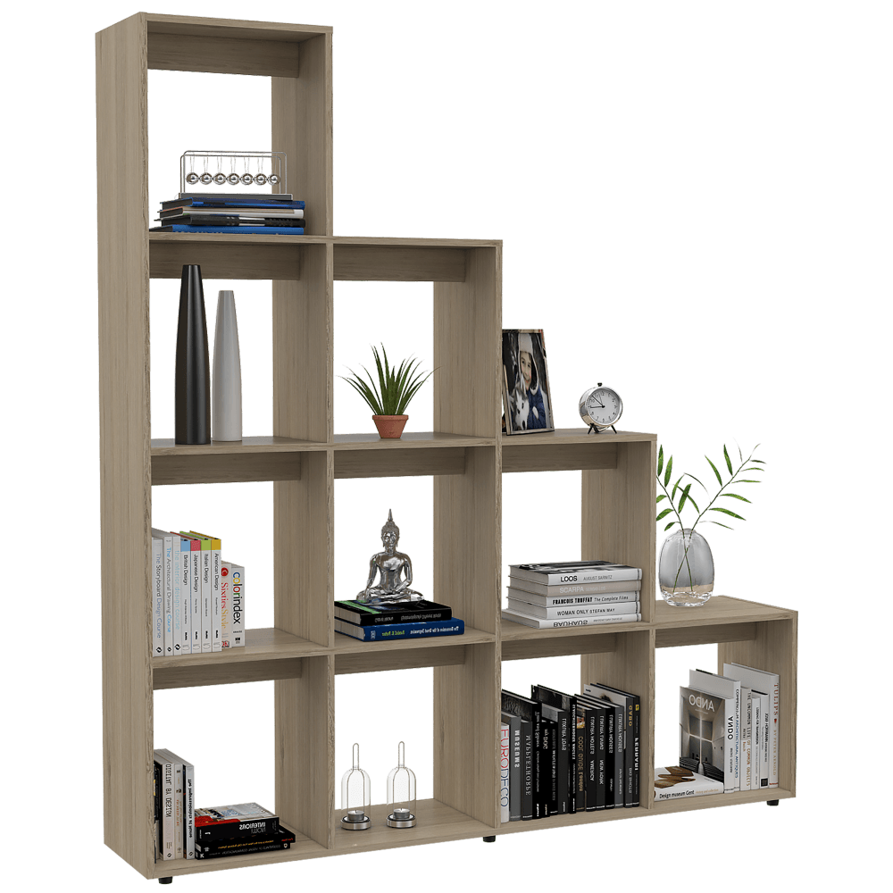 Combo Para Sala Nhedaly, Incluye Biblioteca Escalera Mesa Auxiliar Y Mesa De Centro.