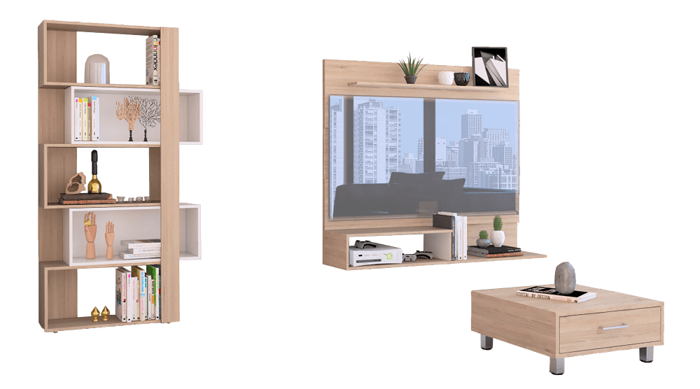 Combo Para Sala Istambul, Incluye Panel Tv Biblioteca Cubo Y Mesa De Centro.