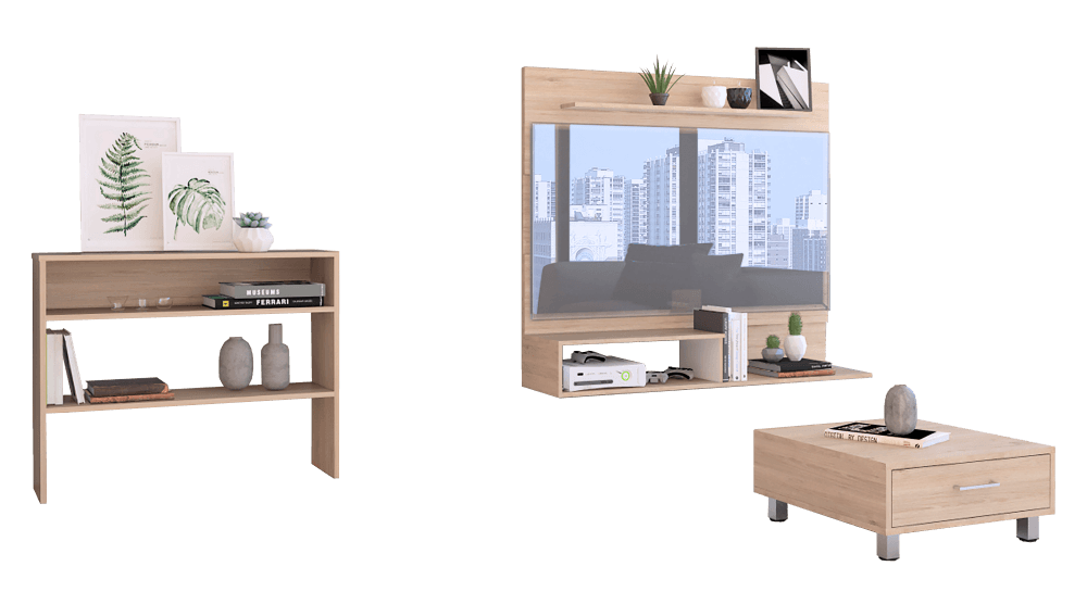 Combo Para Sala Pinamar, Incluye Panel Tv Mesa Auxiliar Y Mesa De Centro.