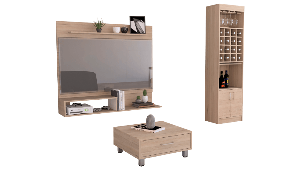 Combo Para Sala Lacombe, Incluye Panel Tv Bar Y Mesa De Centro.