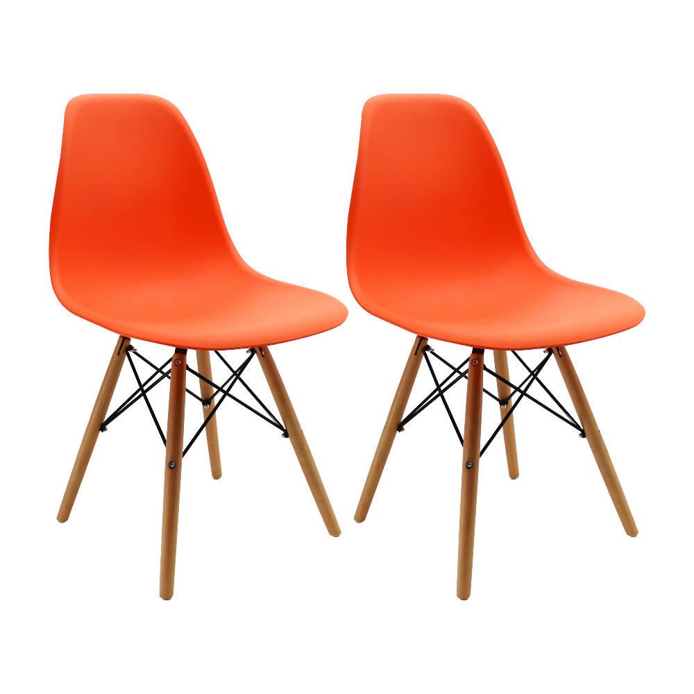 Kit por 2 sillas Eames Patas En Madera para comedor, sala, restaurante - Naranjas - VIRTUAL MUEBLES