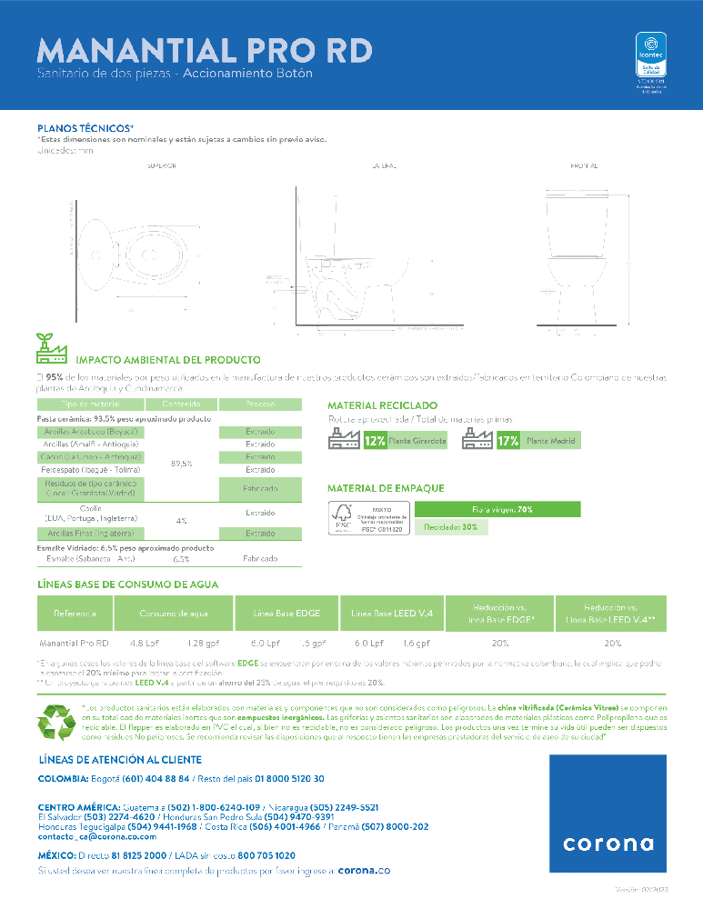 Sanitario Corona Manantial Pro Redondo Blanco - VIRTUAL MUEBLES