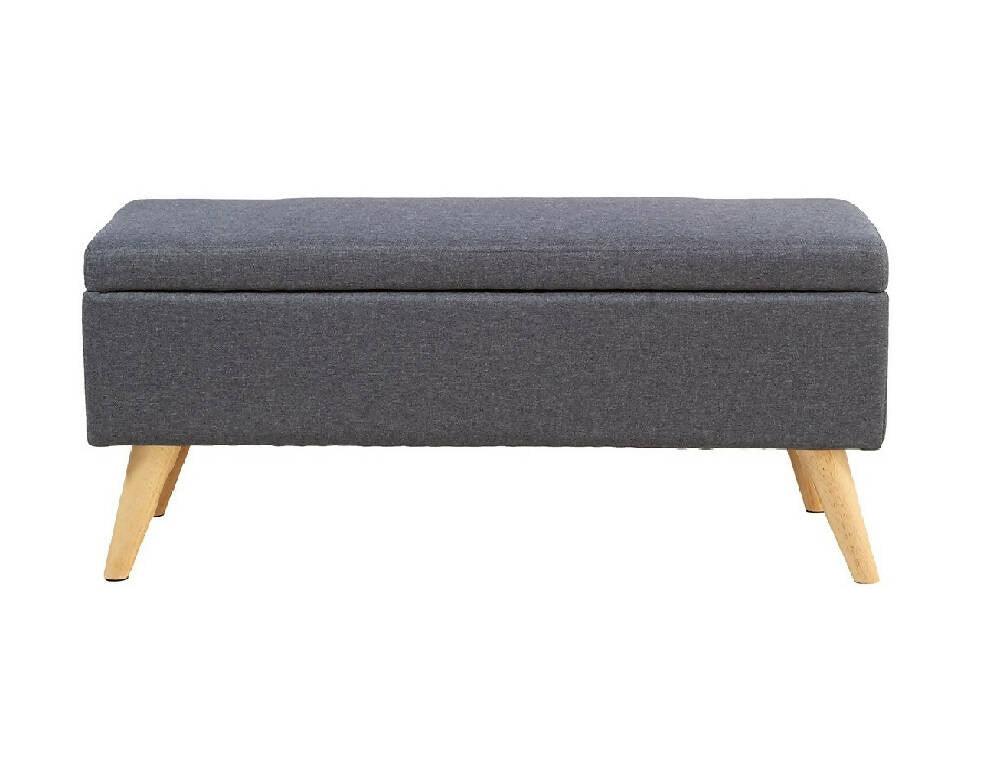 Puff Baul Sala o Dormitorio Patas en Madera Natural Gris Oscuro - VIRTUAL MUEBLES