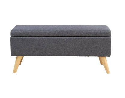 Puff Baul Sala o Dormitorio Patas en Madera Natural Gris Oscuro - VIRTUAL MUEBLES