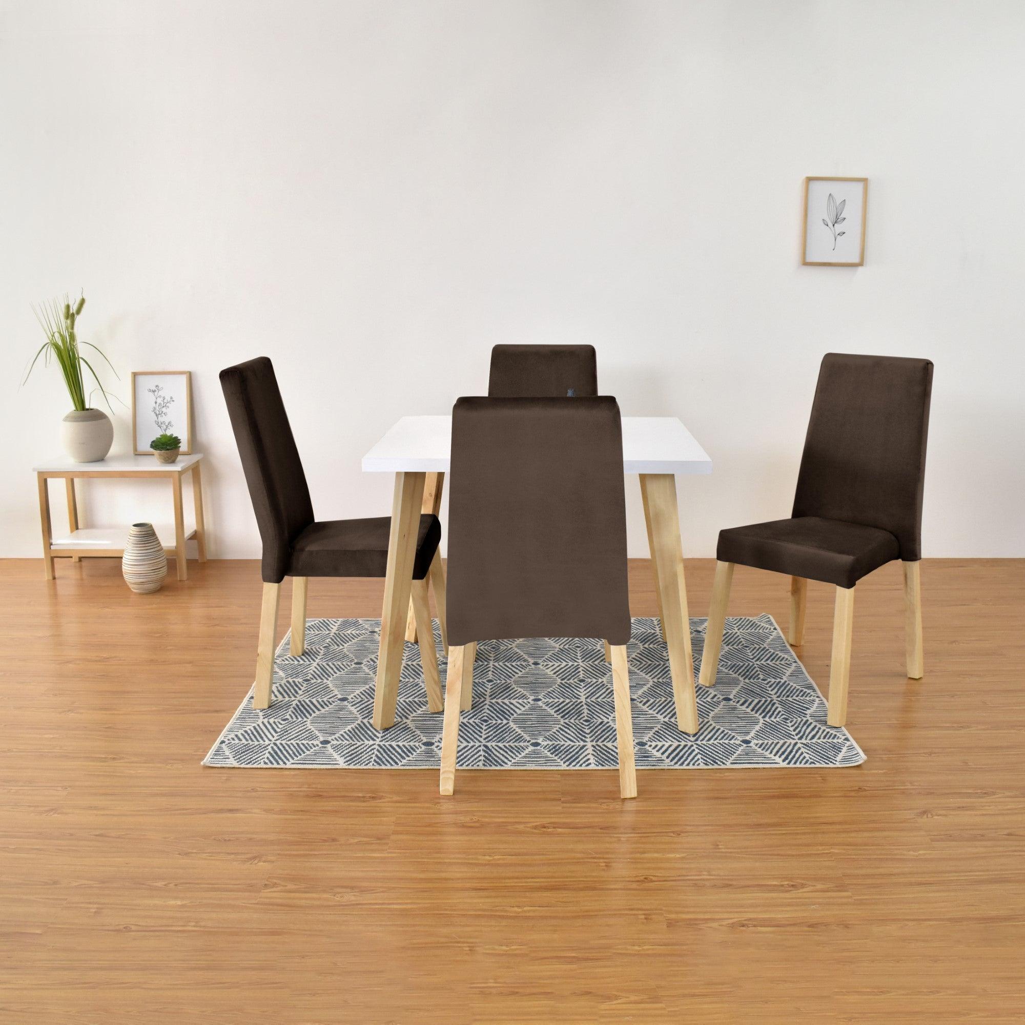 Juego de Comedor 4P Tiza Sillas Galicia Tela Chocolate - VIRTUAL MUEBLES