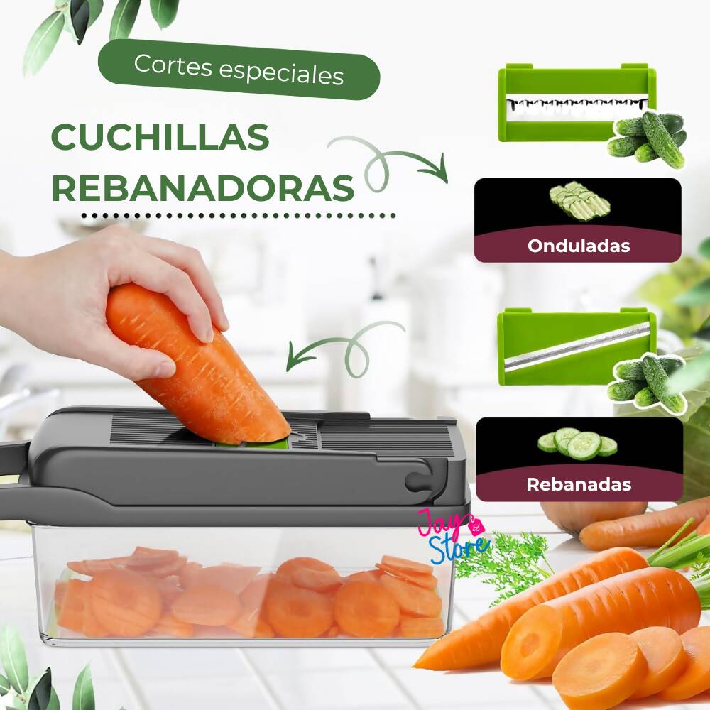 Cortador Picador Rallador Mandolina Verduras Ayudante 12 En 1