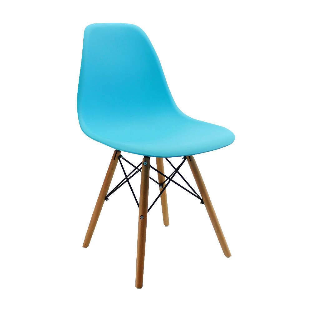 Kit por 4 sillas Eames Patas En Madera para comedor, sala, restaurante - Azul - VIRTUAL MUEBLES