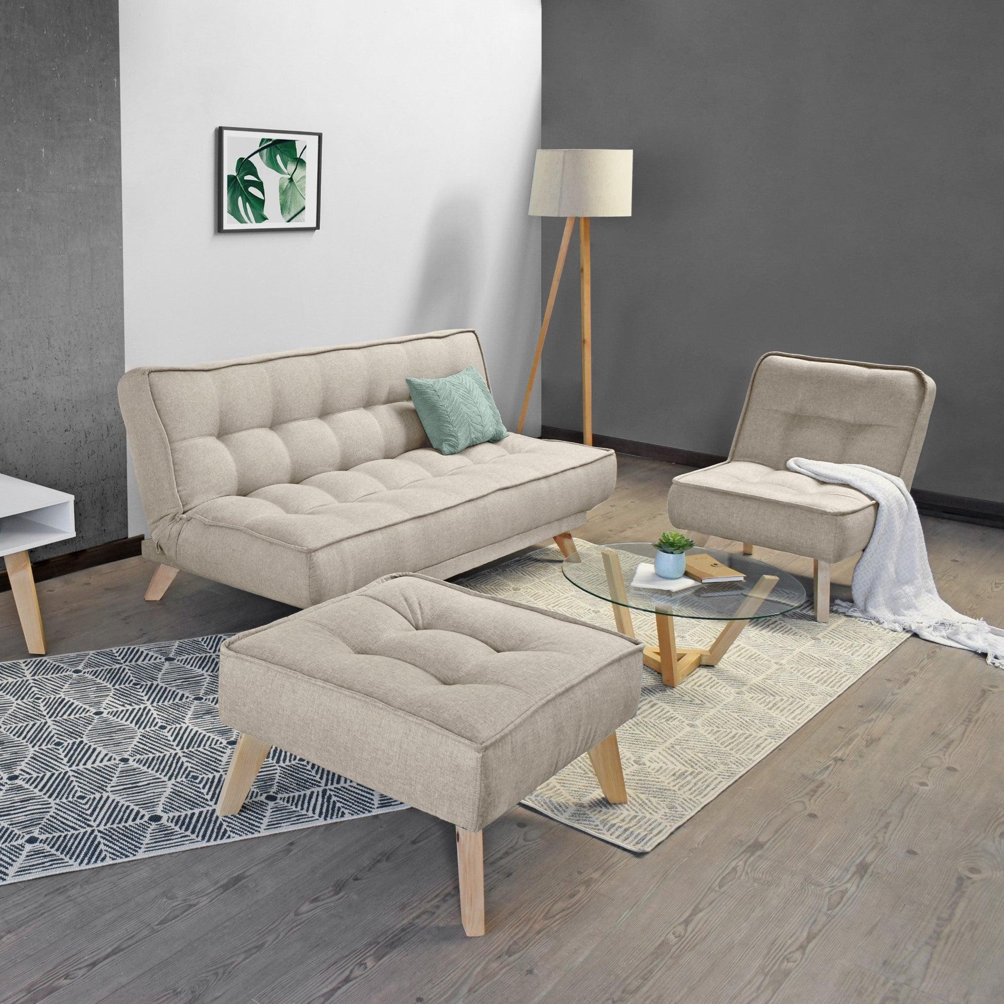 Sofa Cama 3 Posiciones Gales Tela Beige - VIRTUAL MUEBLES