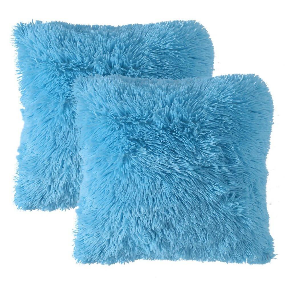 Kit X 2 Fundas Cojines Peludo Azul Claro - VIRTUAL MUEBLES
