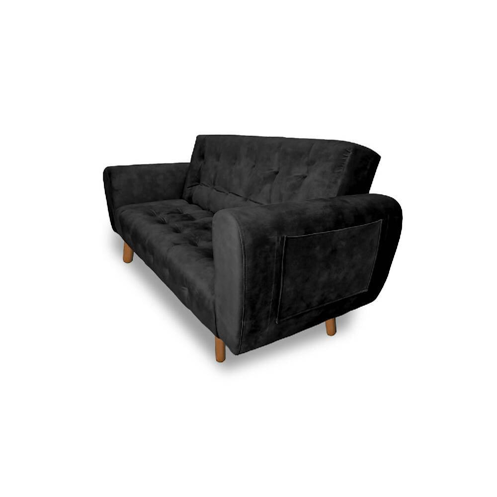 Sofá cama volvo nobuk negro, pata de madera - VIRTUAL MUEBLES