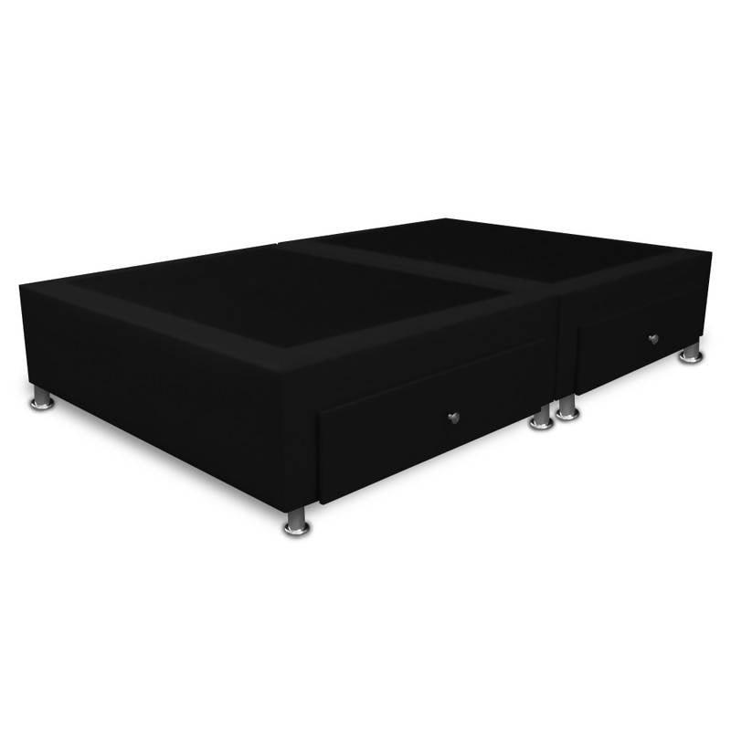 Base Dividida Con 4 Cajones Laterales 140x190 Ecocuero Negro - VIRTUAL MUEBLES