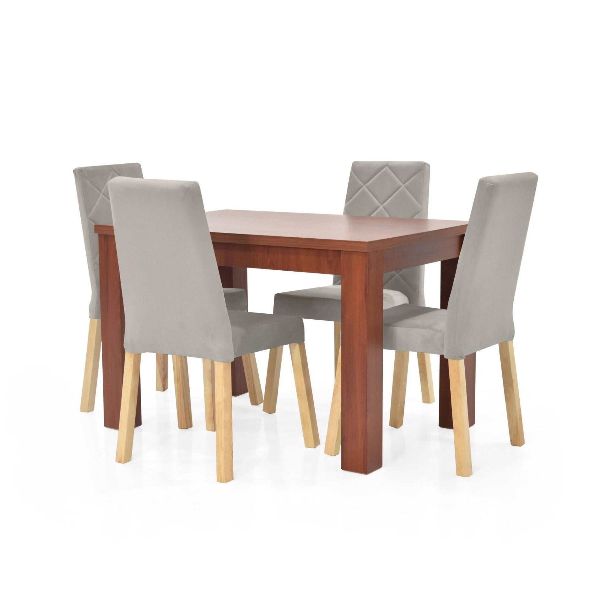 Juego de Comedor 4P Merida Cedro Sillas Liverpool Tela Taupe - VIRTUAL MUEBLES
