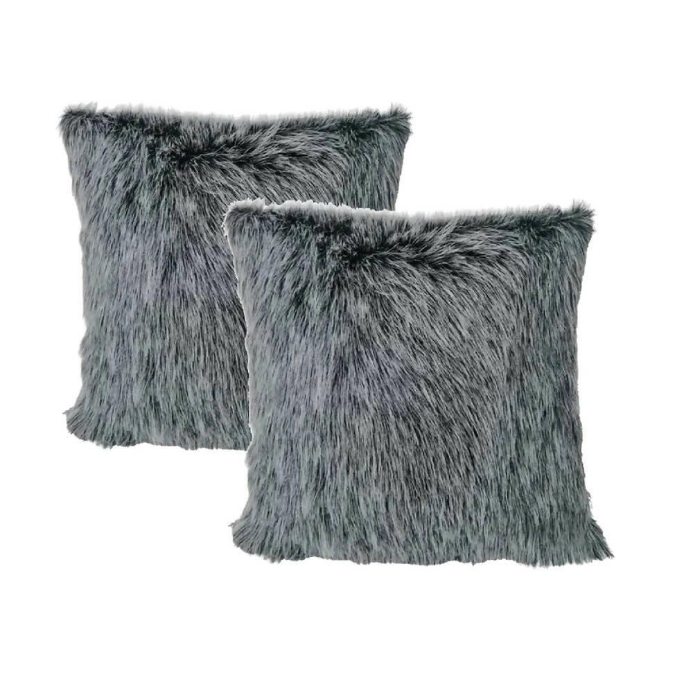 Kit X 2 Fundas Cojines Peluche Largo Gris Matizado - VIRTUAL MUEBLES