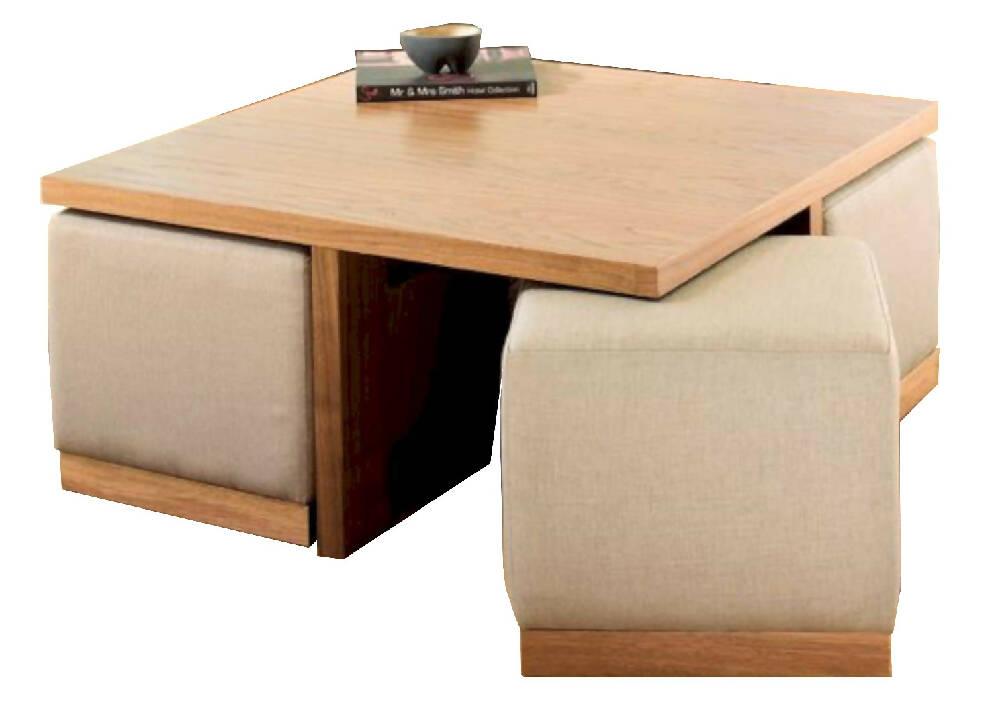 Mesa de Centro Sala con 4 puff Auxiliares - VIRTUAL MUEBLES