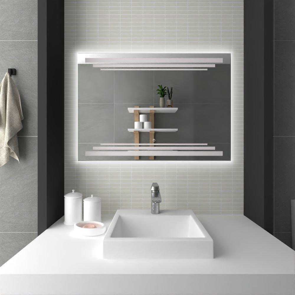 Mueble de baño con espejo y luz LED gris 60x13x52 cm - referencia