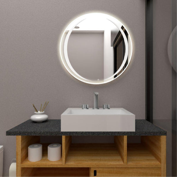 Espejo Circular Oliver color Gris para Sala o Baño.