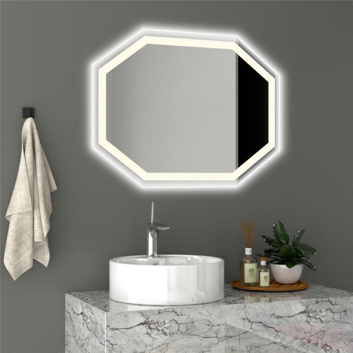 Espejo Hexagonal Mizu color Gris para Sala o Baño.
